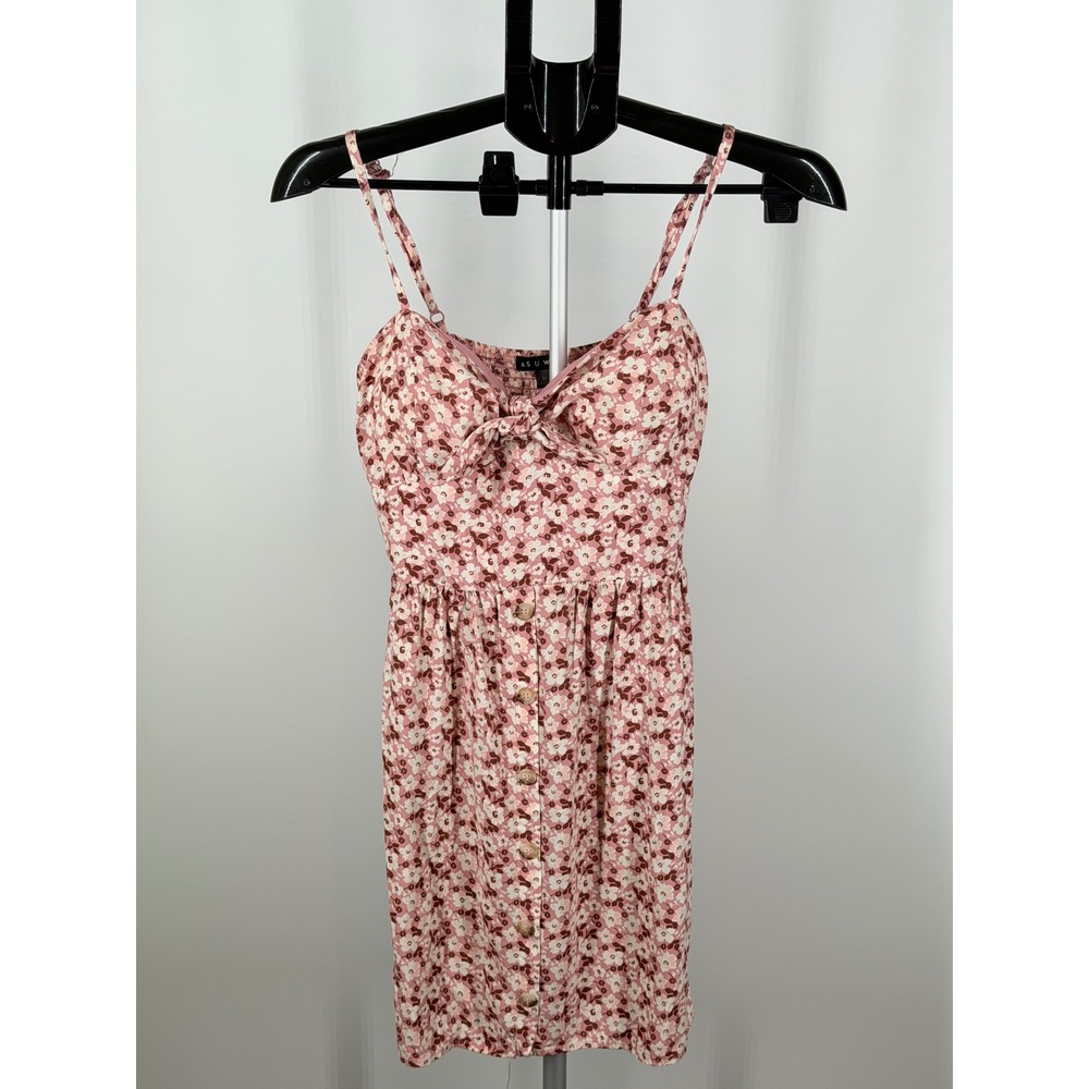 As U Wish Pink Floral Button Front Mini Dress Smocked Back Medium